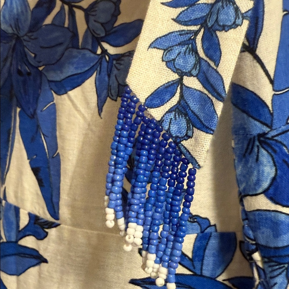 CALYPSO ST. BARTH Resortwear Beach Linen Blend Tropical Dress Blue/White - Picture 10 of 16